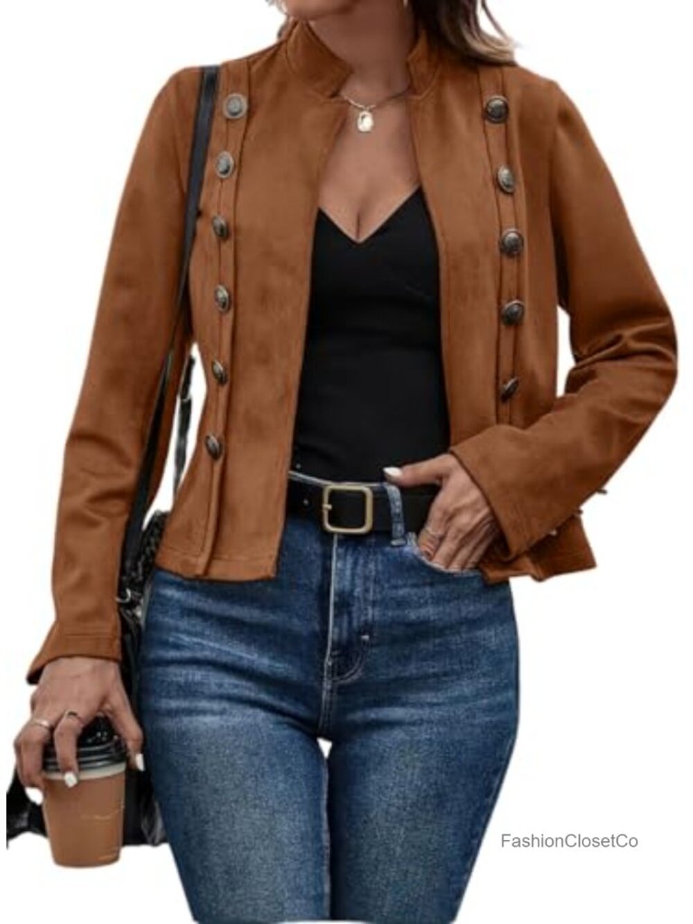 Faux Suede Jacket Women's Cropped Blazer Casual Business Coat